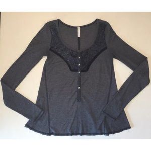 Free People Thermal Button Front Shirt Gray XS